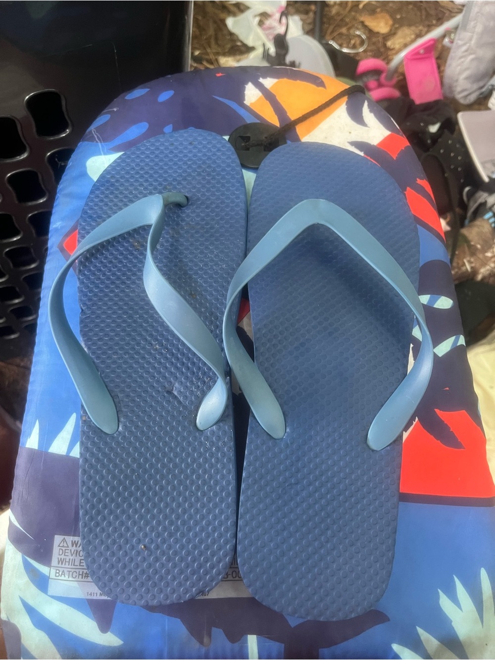 Classic Navy Blue Flip Flops with Light Blue Straps